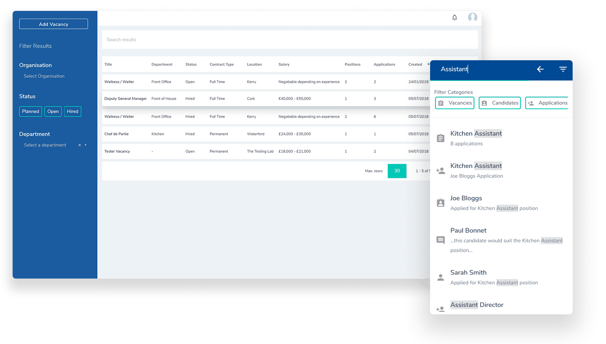 Employtec Talent Management System Search Screenshot of Employtec's Talent Management System search